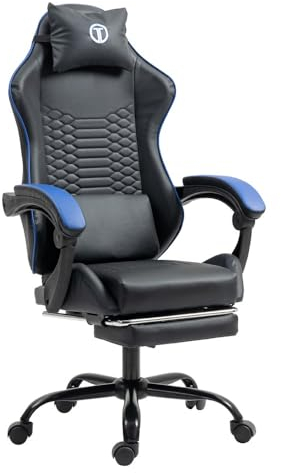 TITANO Gaming Stuhl, Ergonomischer Bürostuhl mit Verstellbarer Höhe, Lenden- & Memory-Foam-Kopfkissen, Armlehnen und Fußstütze, Racing PC Stuhl bis 120kg Belastbar (Blau)