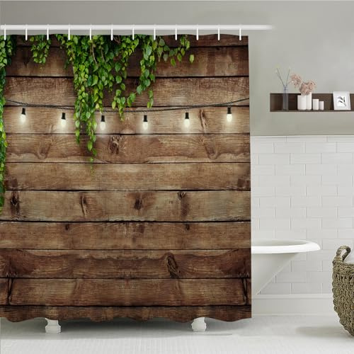 Simpomsy Garden Shower Curtain Outdoor Vintage Rustic Wooden Board Door Shower Curtain, Waterproof Polyester Fabric Countryside Life Bathroom Curtain with 12 Hooks 200x180cm