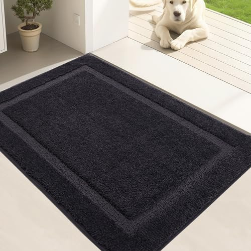 Oiilores Smutsfångare dörrmatta inomhus 60 x 90 cm, tvättbar entrématta, inre dörrmattor för entré, halkfri, lågprofil, superabsorberande hundmattor för leriga tassar, husdjur, svart