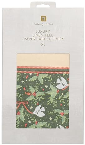 Talking Tables Folklore Nappe en Papier Vert Noël 230 cm x 137 cm pour fête d'anniversaire, Mariage, Traiteur, Restaurant, Anniversaire Nappe jetable en Lin
