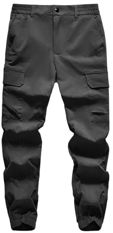 BASADINA Boys Cargo Joggers Pants Elastic Waist Quick Dry Sweatpants School Casual Trousers for Kids with Pockets 7-16 Years Black