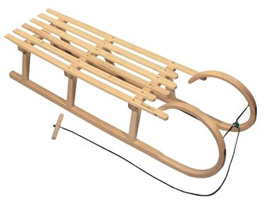 Hörnerrodel 120 cm für 2 Personen - Holzschlitten - massivem Buchenholz - Hörnerschlitten Rodelschlitten mit Zugseil & Holzgriff - Schneeschlitten robust Leichtlauf-Stahlkufen