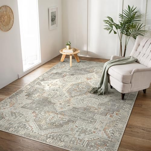 BEIMO Tapis Lavable, antidérapant, 120 x 170 cm, Style bohème Vintage, léger et résistant décoloration, pour Couloir, entrée, Salon et Zones à Forte sollicitation