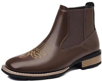 MlYJmer Botas Vaqueras para Hombre - Botines Chelsea de Punta Cuadrada para Hombre,Marrón,40 EU