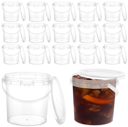 YAYODS Lot de 30 Seaux avec Couvercle 1L - Récipient Alimentaire Haute Étanchéité et Anti-Fuite - Pot en Plastique Réutilisable Sans BPA pour Soupe, Sauce, Snack et Camping - Design Transparent et Emp