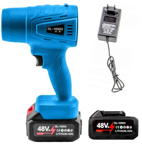 Souffleur à Feuilles sans Fil 1050W – 2 piles 48 V, vitesse du vent 210 km/h, moteur sans balais, design ergonomique pour la maison, la voiture et le jardin