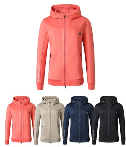 Covalliero – huvjacka för kvinnor, huvtröja med dragkedja med huva – huvjacka med dragkedja – midja sweatjacka med 2 fickor – ridkläder i 4 färger och 6 storlekar, korall, XS