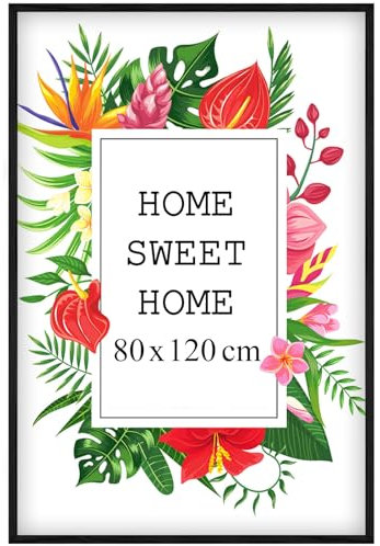 MG Design Schwarz Bilderrahmen 80 x 120 cm – Aus echtem Holz mit Acrylglas, zum Aufhängen & Aufstellen, für Fotos, Poster & Puzzle