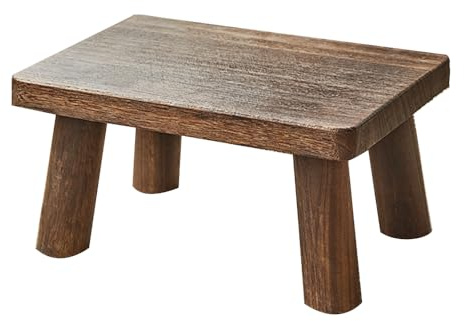 Small Wooden Foot and Wooden Step Stool, Portable Shoe Changing Retro Low Stool For Living Room, Bedroom, Office, Study (Dark brown)