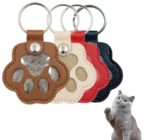 ZEXI 4 Portachiavi Raccogli Pelo per Cani e Gatti, Set da 4 Porta Pelo a Forma di Zampa per Pelo Animale, Accessorio per Cani Gatti, Pelle PU, Nero, Rosso, Marrone, Bianco