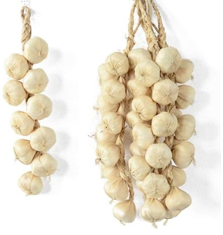 FuyoSegen Cuerda de ajo artificial, paquete de 5 cuerdas de ajo falsas realistas para decoración de pared de cocina de granja, accesorios de verduras colgantes para el hogar, festival de cosecha