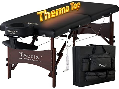 Master Massage Roma II - Mesa de masaje portátil con calefacción térmica de 30 pulgadas, cama de spa con calor ajustable, almohada facial y funda de transporte, color negro