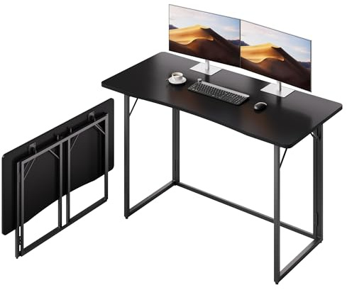 JOYMOOP 47.2 Black Folding Desk, No Assembly, Wooden Top, Large Size