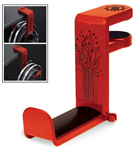 ENHANCE PC Gaming Headset Kopfhörer Halterung Hanger Mount Kopfhörer Stand mit verstellbaren & Schwenkarm, unter Schreibtisch Clamp auf Design, Universal Fit & Erbaut in Kabel Clip Organizer - Rot