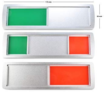 SynMe Cartel XL Libre/Ocupado–sin Texto/Solo colores-17.5x5cm/NUEVO:imanes en Marco Mantienen Pasador Deslizante Curvado de Metal en posición(también con el Codo)–Laca metálica&Superficie Adhesiva 3M