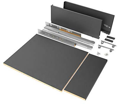 Emuca - Schubladen-Kit für Küche oder bad mit Brettern enthalten und Vollauszugführungen mit sanftes Schließen, 178 mm Höhe für 450 mm Modul und 500 mm Tiefe, Anthrazitgrau.