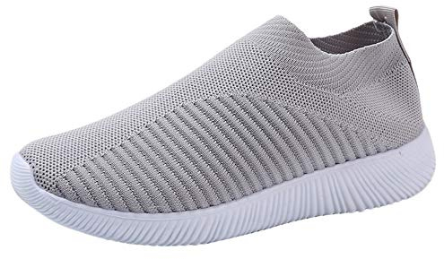 Yowablo Chaussures d'extérieur pour Femme - Maille décontractée - Semelles Confortables - Chaussures de Course à Pied, de Sport à Enfiler - Rose - Gris, 42 EU