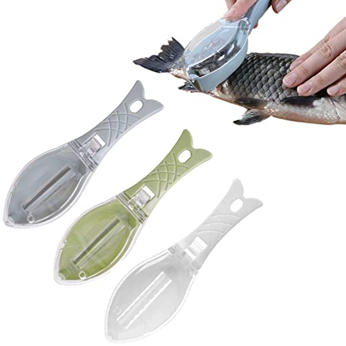 Raspador Escamas Pescad, 3 Pcs Escamador Pescado con Cubierta Transparente para Cocina, Raspar Escamas de Pescado para Restaurante, Utensilios de Cocina, Mariscos(Blanco, Verde, Azul)
