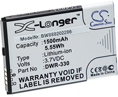 vhbw Batterie Remplacement pour D-Link DWR-330 pour routeur Modem hotspots (1500mAh, 3,7V, Li-ION)