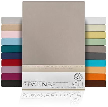BEAUTEX Spannbetttuch Bettlaken aus Baumwolle, Premium Jersey Stoff 160g/m², Größe und Farbe wählbar (Standard - 180x200x30 cm, Stein)