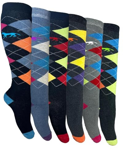 VEARZ® 3, 6 Pairs Womens Thermal Knee High Riding Horse Socks - Ladies Breathable Rich Cotton Knee Long Argyle Pattern Winter Boot Socks For Hiking Running UK 4-7 (Multi Argyle (03 Pairs))