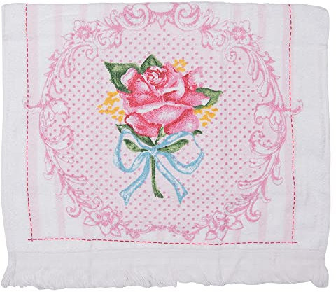 Clayre & Eef Gästehandtuch 40x66 cm Rosa Blau Baumwolle Rechteck Rose Toiletten Handtuch