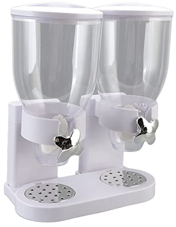 lyrlody Dispenser Doppio per Cereali, Contenitore per Alimenti Secchi, Dispenser per Alimenti Secchi da Banco, Scatola per Alimenti in ABS, Mantiene Cereali, Noci, Riso, Dolci, Asciutti, (Bianco)