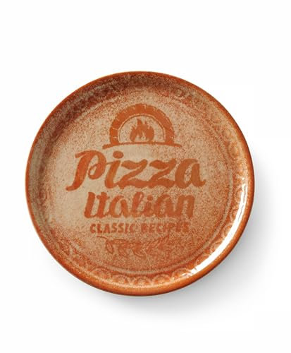HENDI Assiette à Pizza Ronde en Porcelaine Émaillée avec Motif Texte et Illustration, Assiette pour Servir la Pizza, Compatible Micro-ondes et Lave-vaisselle, ⌀310mm, Rouge
