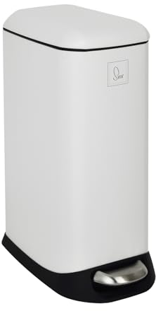 SVITA TS12 Poubelle à pédale, en acier inoxydable, 12 l, avec seau intérieur, pédale en plastique, couvercle à fermeture douce, rectangulaire, aide à la cuisine, blanche