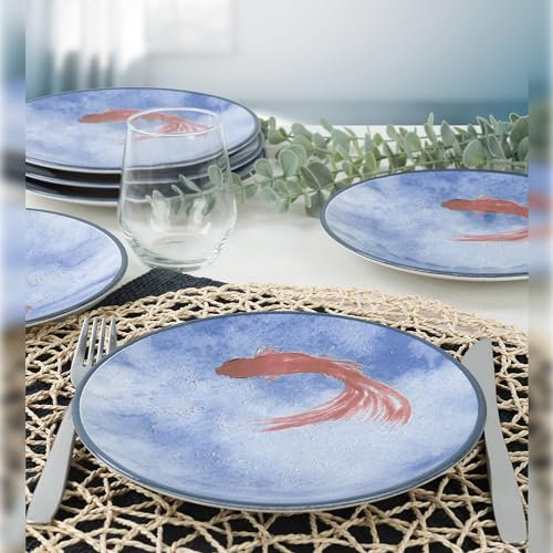 WELL HOME MOBILIARIO & DECORACIÓN Lot de 6 assiettes à dessert en céramique poisson 20 x 20 x 2,5 cm