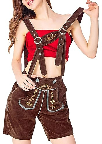 Generisch Set da donna per Oktoberfest, costume da Oktoberfest, pantaloncini da donna, in pelle, autentica tuta tedesca, marrone, S