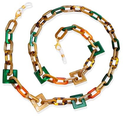 DIYBravo Acrylique Chaînes De Lunettes, Stylisé Lanière De Lunettes élément Géométrique Porte-Lunettes，lunettes Collier De Masque Chaîne De Lunettes Cordon Lunettes Avec Une Boîte Cadeau (Brun Clair)