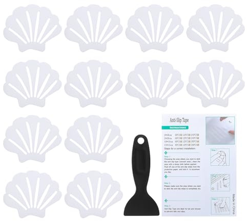 PATIKIL Bathtub Non Slip Stickers 3.54x2.76 Inch, 12 Pack Shell Safety Shower Floor Anti Slip Stickers with Adhesive Decals Scraper for Bath Tub Shower Floor Stair, White