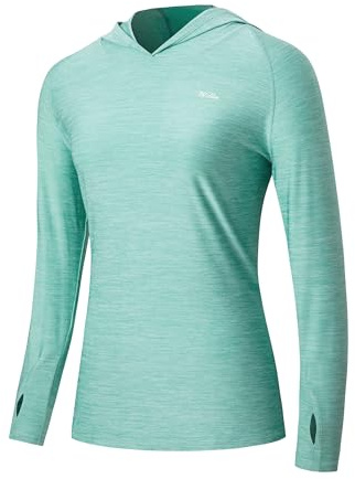 WILLIT Maglietta da corsa da donna UPF 50+, protezione solare, con cappuccio, UV, a maniche lunghe, per escursioni, pesca, attività all'aperto, ad asciugatura rapida, leggera con cappuccio, Cascata