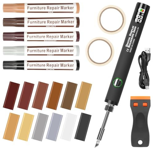 Herenear Kit de Reparación de Laminado, 22 Piezas Kit de Reparación de Madera Masilla, 12 Colores Cera Reparación Madera, Reparación Grietas, Arañazos, Agujeros