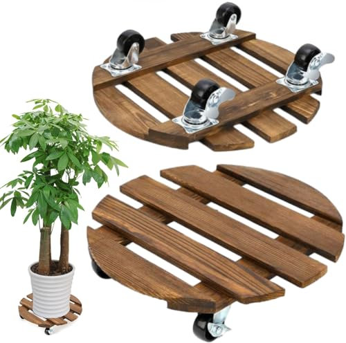 Rodillo redondo para plantas, 2 unidades, 35 x 35 cm, tabla rodante redonda, 100 kg de capacidad de carga, rodillo para plantas al aire libre, macetero con ruedas, posavasos redondo con ruedas