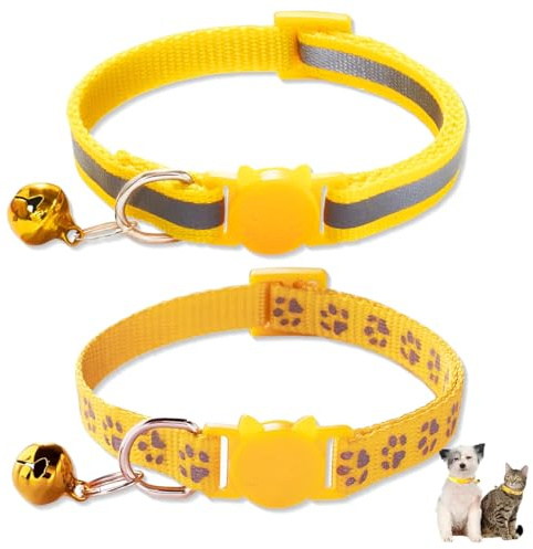 RVYEIOP 2 Collier Chat, Collier Chaton réfléchissant avec Clochette, pour éviter Les Accidents la Nuit (Jaune).