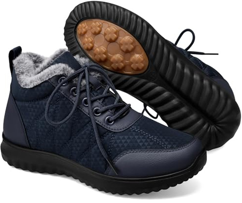 SHIBEVER Snow Boots for Women Winter Fur Lined Booties Waterproof Warm Anti-Slip Ankle Outdoor Casual Walking Shoes Blue Size 7