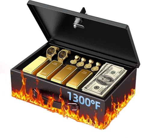 Uniclife Boîte à documents ignifuge avec clé et poignée de transport - Grande boîte de sécurité pour documents - Coffre-fort étanche pour objets de valeur, passeports, argent liquide - Armoire en