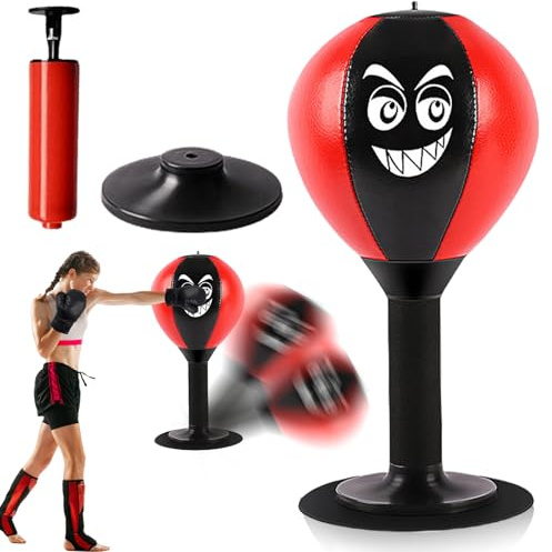 Punchingball Tisch, Desktop Punching Bag Punchingball Erwachsene, Mini Boxsack Funpunch mit Starken Saugnäpfen und Luftpumpe, Box Sack für Zuhause und Schreibtisch zum Stressabbau Tisch Boxsack