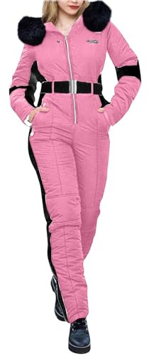 TYUSGH - Traje de nieve para niñas, trajes de esquí para niños, overol cálido para invierno, abrigo todo en uno, chamarra acolchada, mono para deportes al aire libre, traje de nieve, rosa, 11-12 años