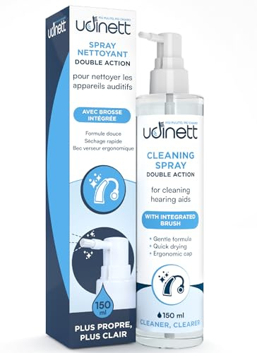 Limpiador Spray para Audífonos con Cepillo Integrado 150ml Udinett - Elimina Cerumen y Suciedad con Efecto Higienizante Inmediato para Limpieza de Auriculares - Fórmula Sin Alcohol