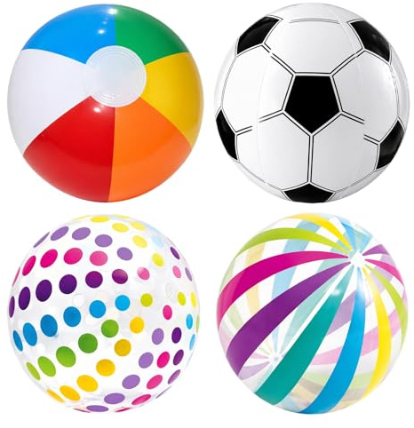Wtoawgt 4 PCS Beach Ball Set, Beach Balls Inflatable, Multi-color, Stripes & Dots, Interaction, Promote Friendship, Inflatable Ball for Water Games, Pool Parties Family Gatherings Summer Activities