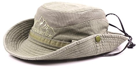 KeepSa Sun Hat for Men, Cotton Embroidery Summer Outdoor Sun Protection Wide Brim Bucket Hat Foldable Safari Boonie Hat Khaki
