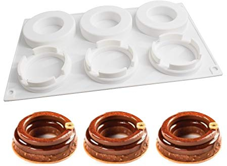 stampi in silicone per dolci, stampi silicone per Bigné,Pudding e Cubi di Ghiaccio, 6 Fori Forma di Grande Anello Piccolo, bianco