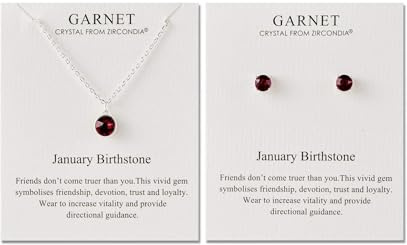 Philip Jones Conjunto de collar y aretes con piedra natal de enero (granate) creado con cristales Zircondia®