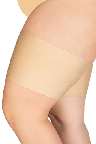 Annes styling kvinnor elastiska lårband anti-skavning förhindrar lårgnuggning satin och spetsfodrat skydd halkskydd silikon, Naturligt, 3XL