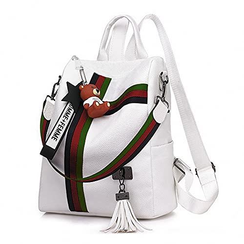 Ray-Velocity Attraktiver Damenrucksack Pu Leder Wasserdichter Rucksack mit Bär Anhänger Quaste hängen Tasche Diebstahlsicher Leichte Umhängetasche für Reisen Schule Arbeit Alltag (Stil B)