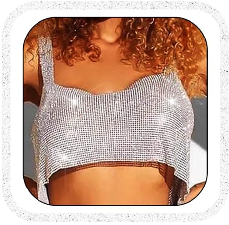 IYOU Strass Crop Top Argento Scintillante Cristallo Catena per il corpo Regolabile Senza schienale Catene per il petto Festa Club Rave Gioielli per il corpo per le donne