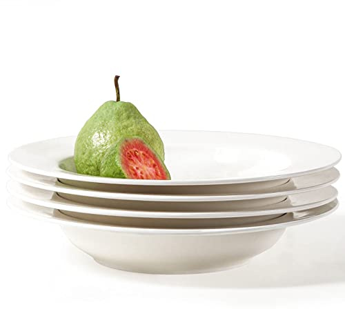 Artena Pasta Bowls 20oz, Large Salad Serving Bowls, 10 inch White Soup Bowl, Porcelain Pasta Bowl Set of 4, Rimmed Deep Pasta Plates, Wide and Shallow for Dinner, Microwave Dishwasher Safe